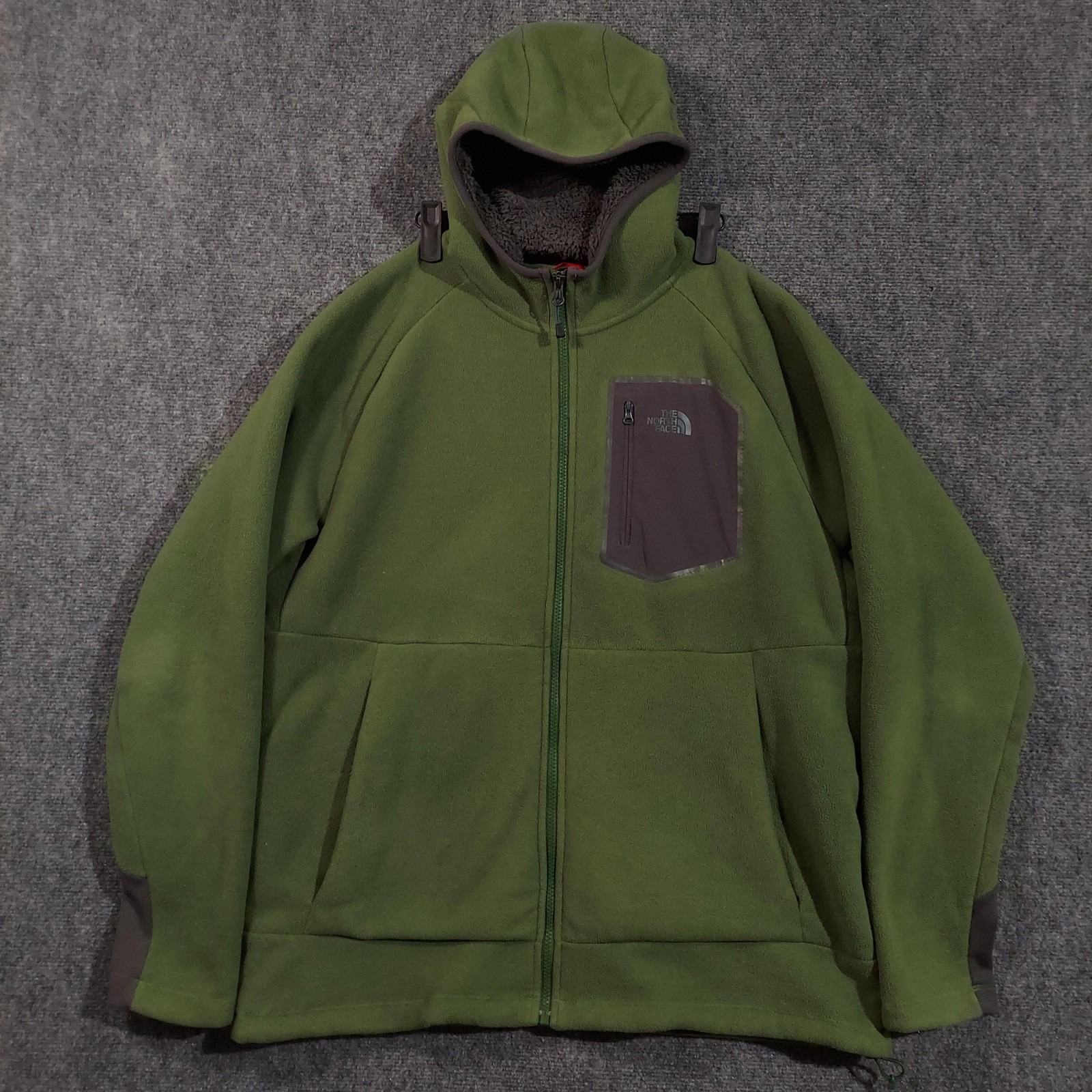 The North Face Jacket Mens Xl Green Hooded Fleece Full Zip Lined A33w Outdoor